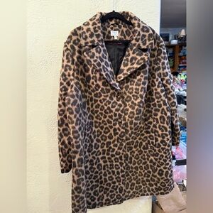 Leopard Print 3/4 Length Lined Women's 2X Coat Brown/Black Winter Jacket